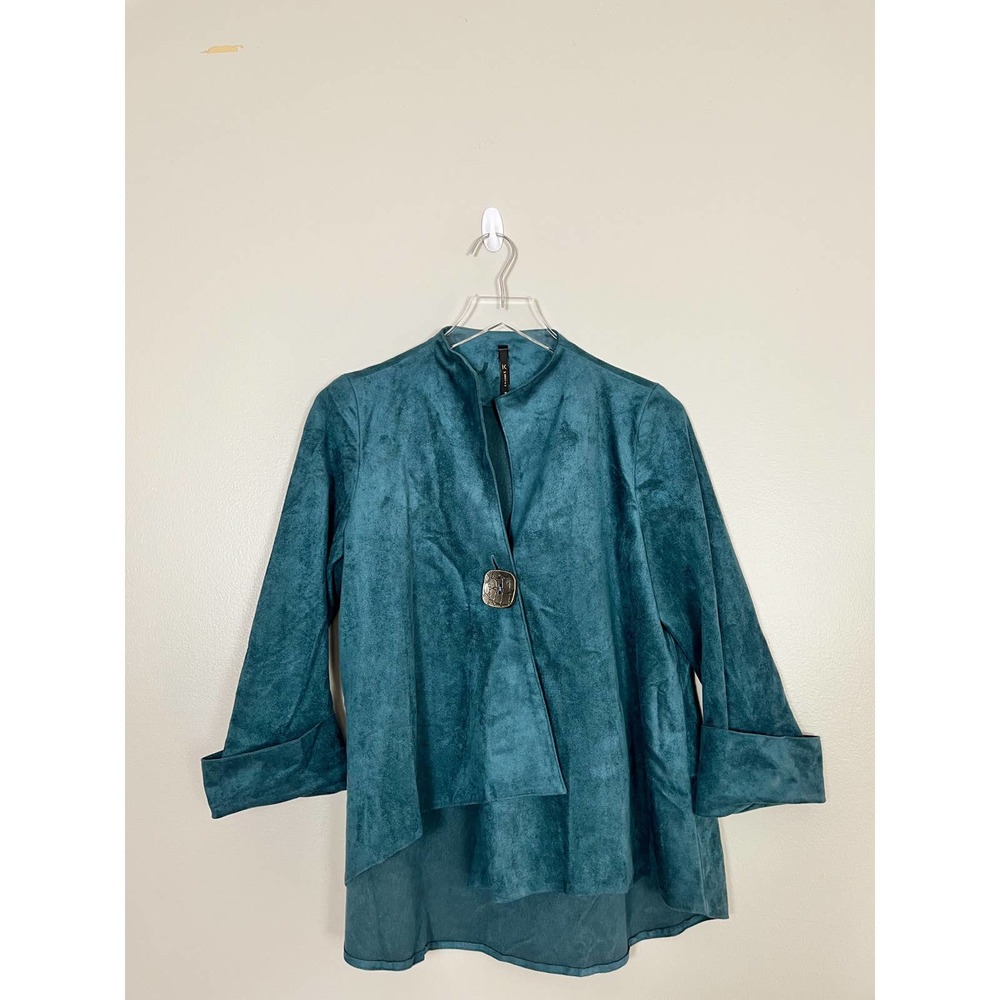 IC by Connie K Teal Blue Faux Suede Asymmetrical Hem Jacket Medium